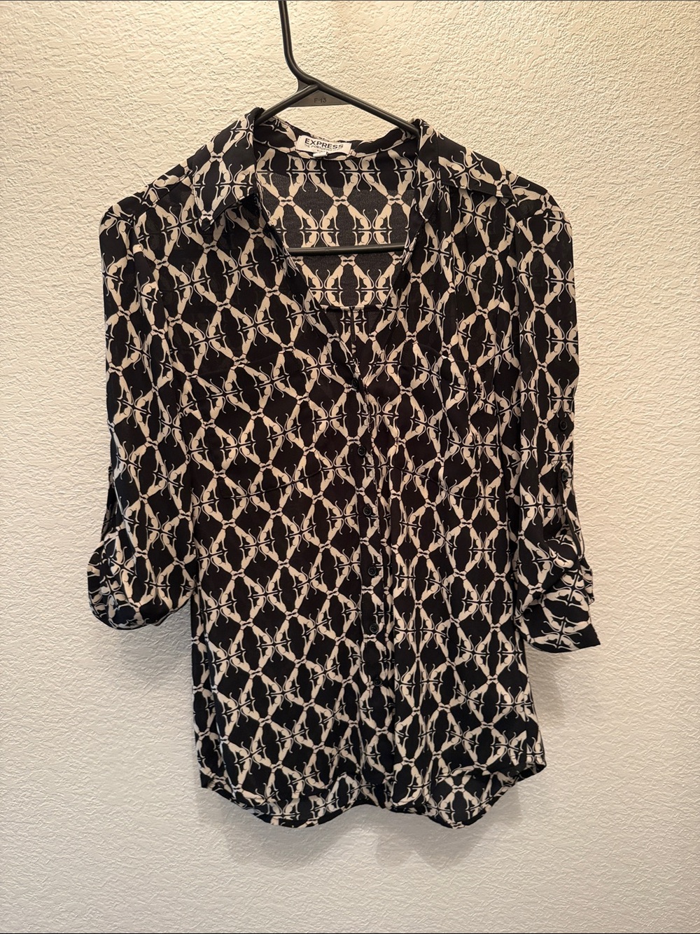 Express Black and White Geometric Button-Down Shirt